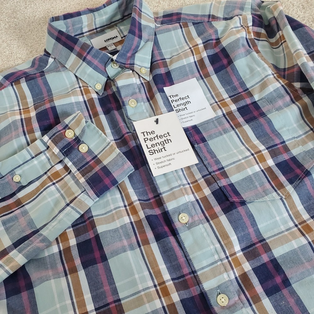 Sonoma Men's Button Down Plaid Shirt SZ Large Multicolor Plaid